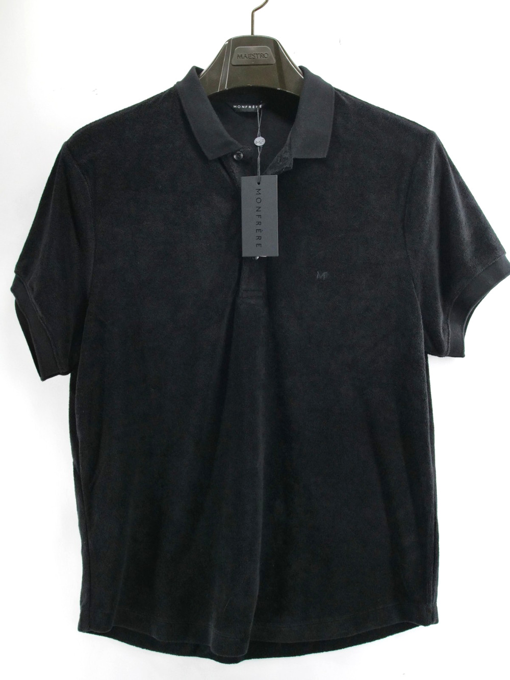 NWT Monfrere Pierce Polo Shirt Mens Large Black Terry Cloth Short Sleeve 396T350